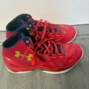 Under Armour Red and Yellow High-Top Sneakers